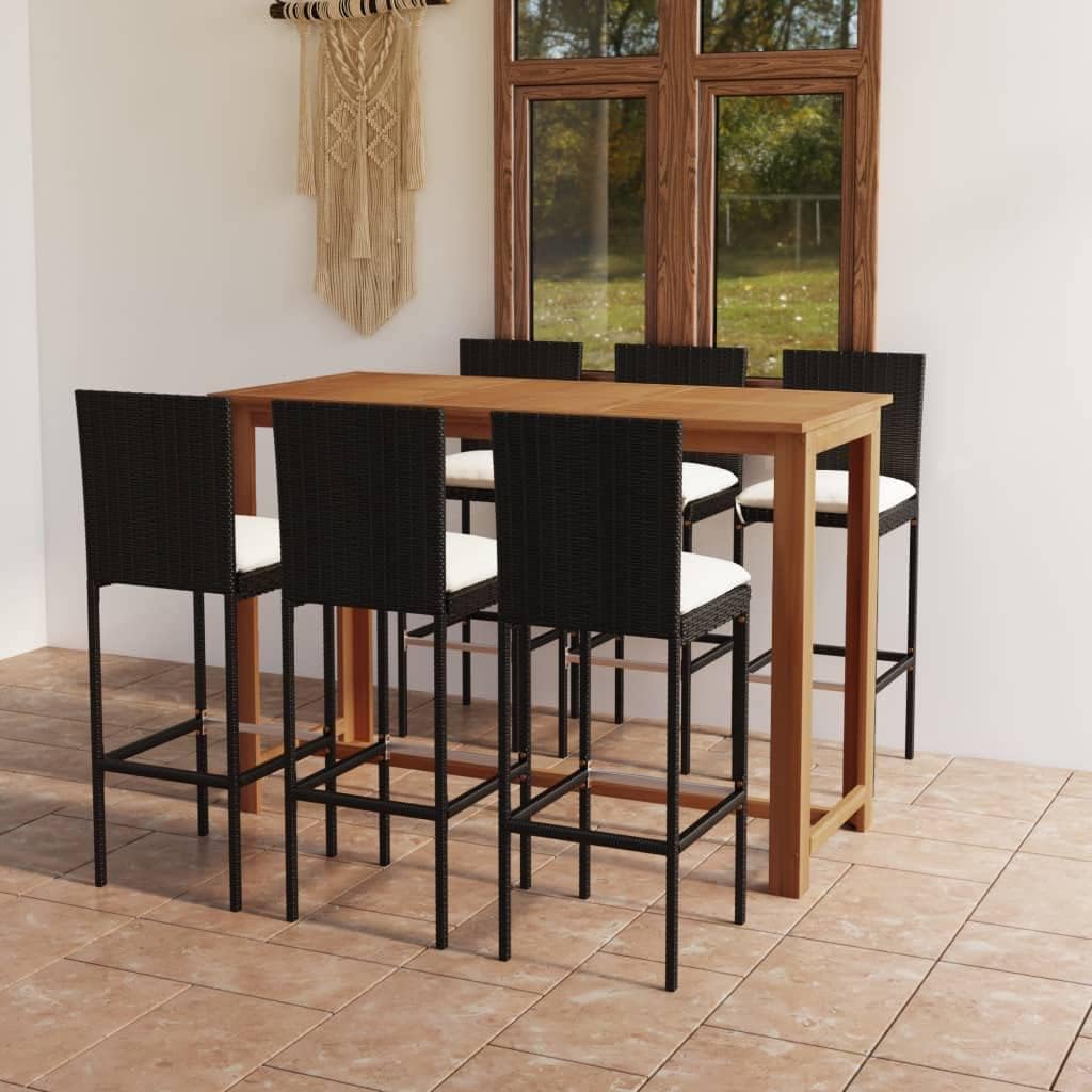 SKM 7 Piece Patio Bar Set with Cushions Black-8006