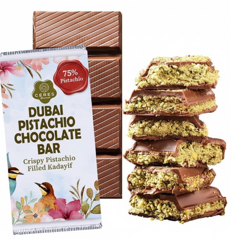 Dubai Chocolate Kunafa Pistachio Bar – 7oz | Handmade Luxury Dessert with Crunchy Kataifi & Creamy Filling, Gift for Any Special Occasion, 75% Pistachio