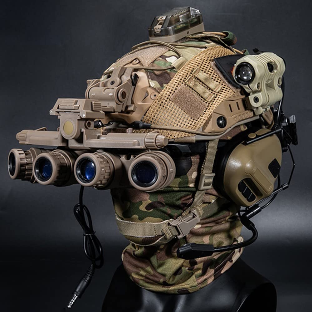 Airsoft Taktisch Helm Set, Militär Fast Protective Helmet with Tactical Headset Und Helmüberzug Full Protect Taktischer Visier, Teleskop-Modell NVG Halterung