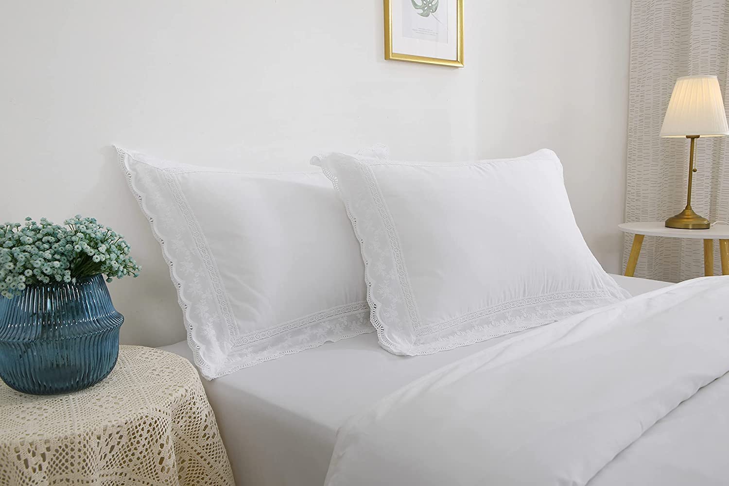 federe decorative bianche con ricamo in pizzo, in cotone, da 40 x 80 cm, stile lussuoso ed elegante, 2 pezzi