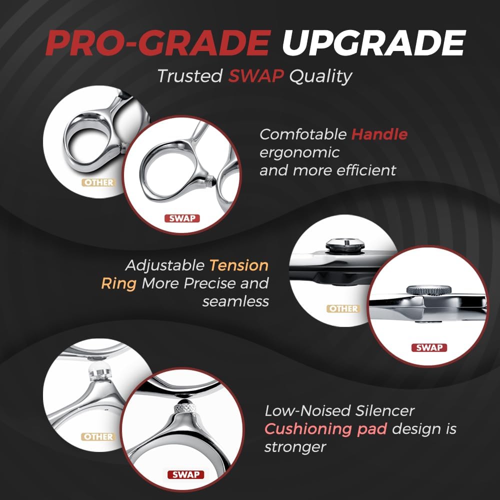 SWAP Professional Hair Cutting Scissors - 6.0'' Japanese SUS 440C Steel Barber Scissors, 60-62HRC Sharp Edge Blade with Adjustable Tension Screw for Salon & Home Use（6.0'' Hair Shears）