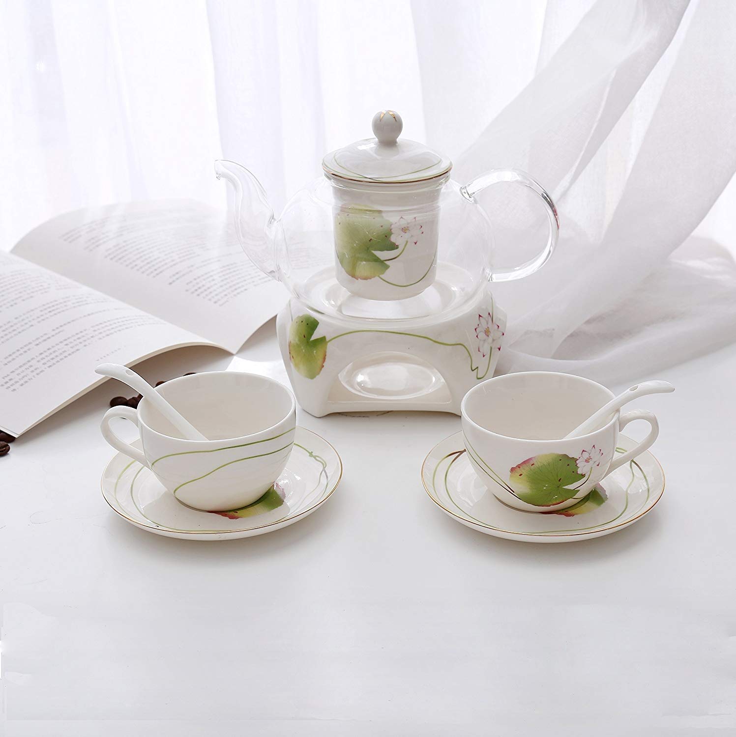 Set da tè da 10 Pezzi, Servizio da caffè, Set da tè Europeo Pastorale in Oro Placcato, Set di Tazze da caffè in Ceramica Bone China con teiera riscaldata, per Ragazze, re,
