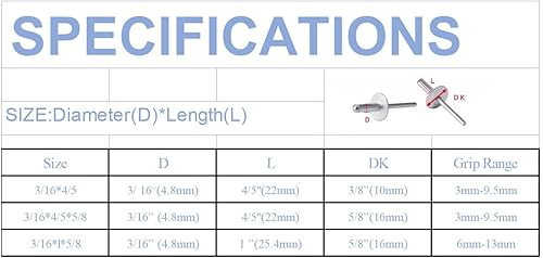 Miniatura 21 de Remaches ciegos de acero inoxidable de 1/8" x 1/2", remaches pop de 0.126 x 0.500 in, paquete de 100 plateado