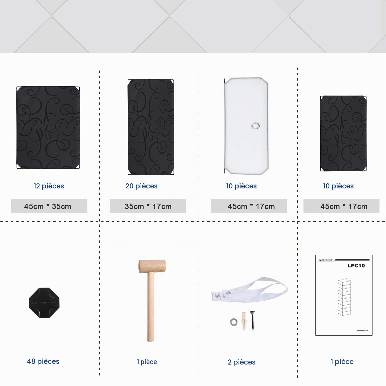 SONGMICS Meuble à Chaussures avec 10 Compartiments, Étagère Modulable en Plastique, Boîte à chaussures, avec Porte, Maillet, Rangement, Noir LPC10HV1