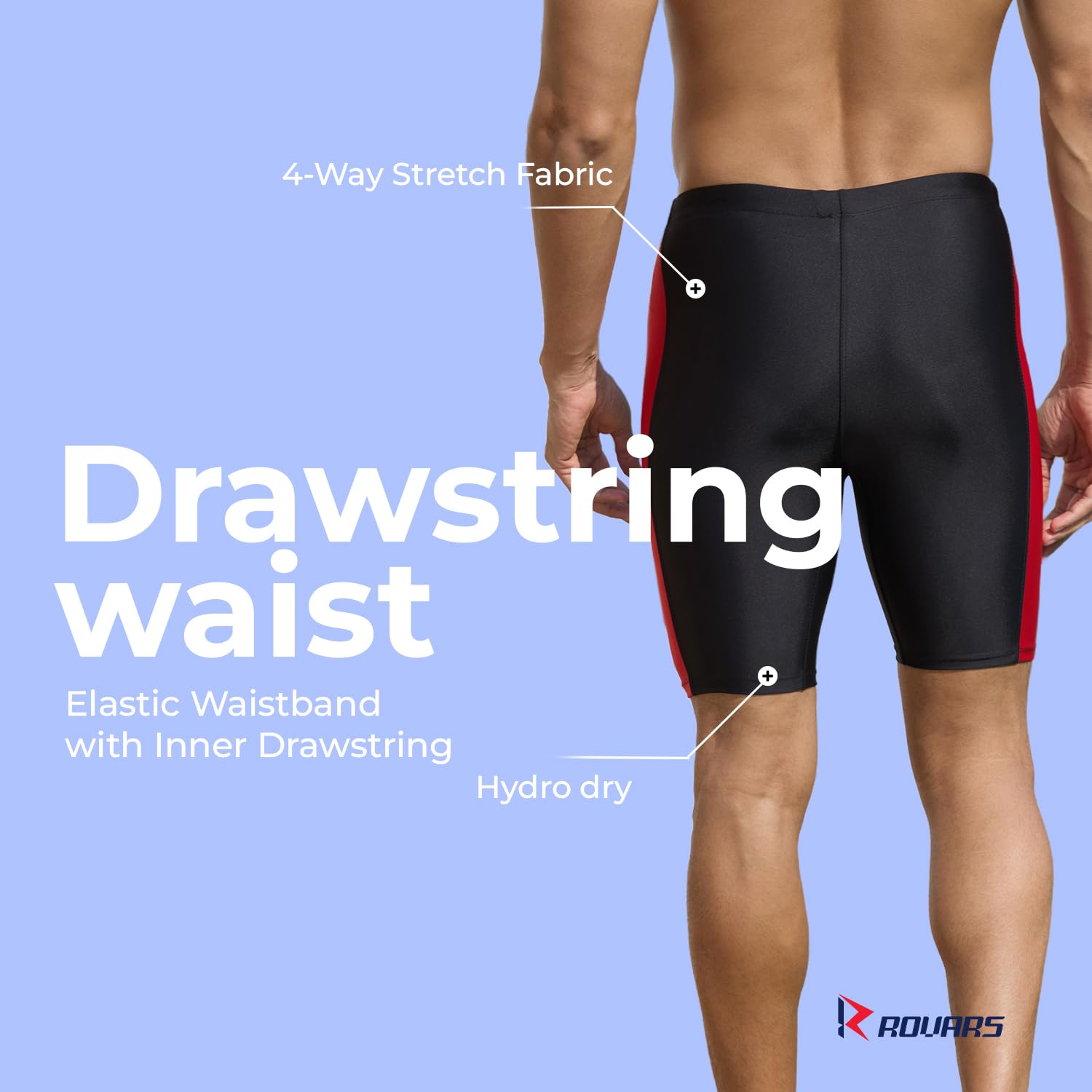 ROVARS Men's Synthetic Swimwear Trunks (Santro TT, Red, Black, XL) - Image 5 thumbnail