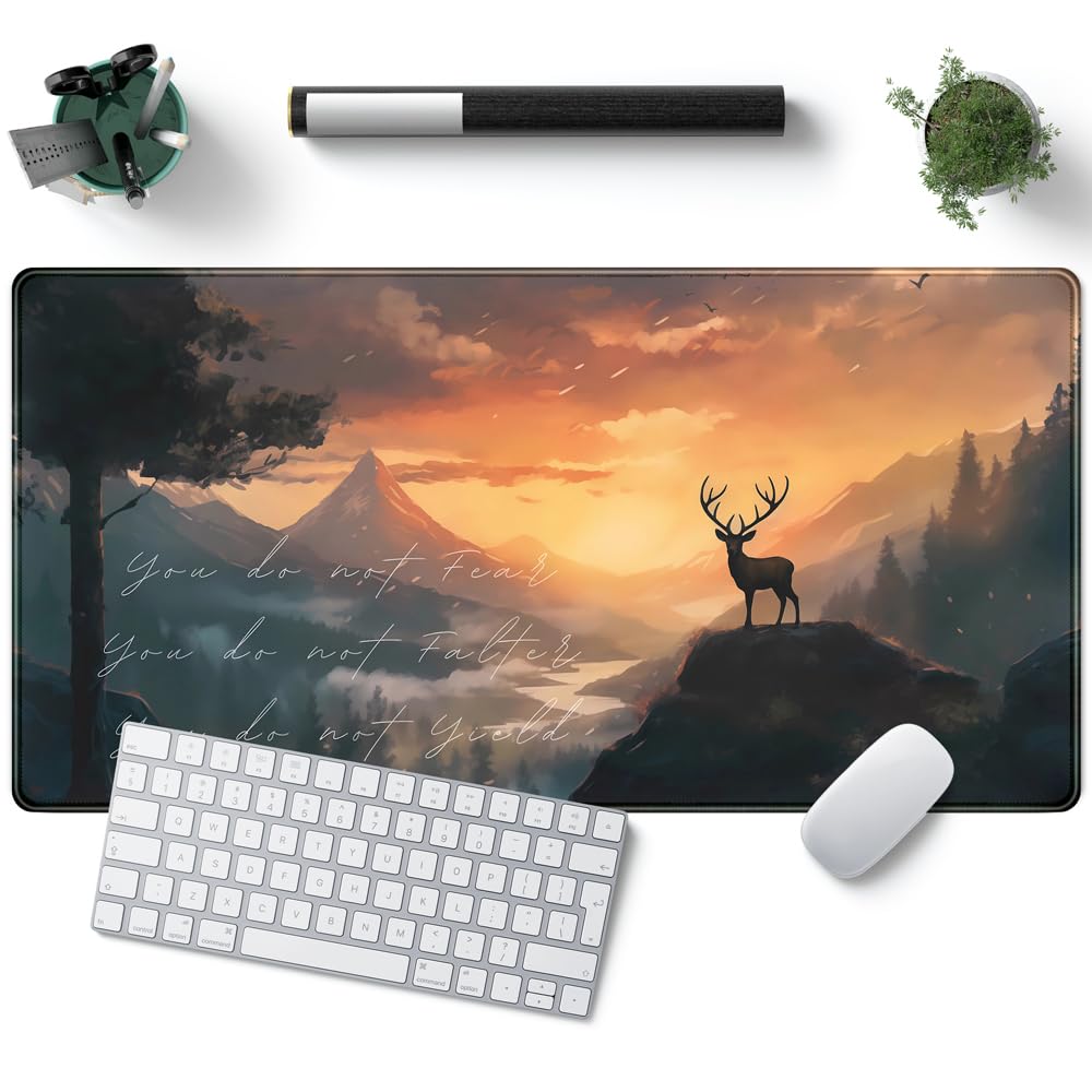 Misty Forest Desk Pad Mat Anime Mouse Pad Gaming Playmat, Large Mouse Pad Deer Desk Mouse Laptop Keyboard Pad Computer Mats for Desktop Full Desk Mouse Pads Office Desk Game(31.5x15.8 in)