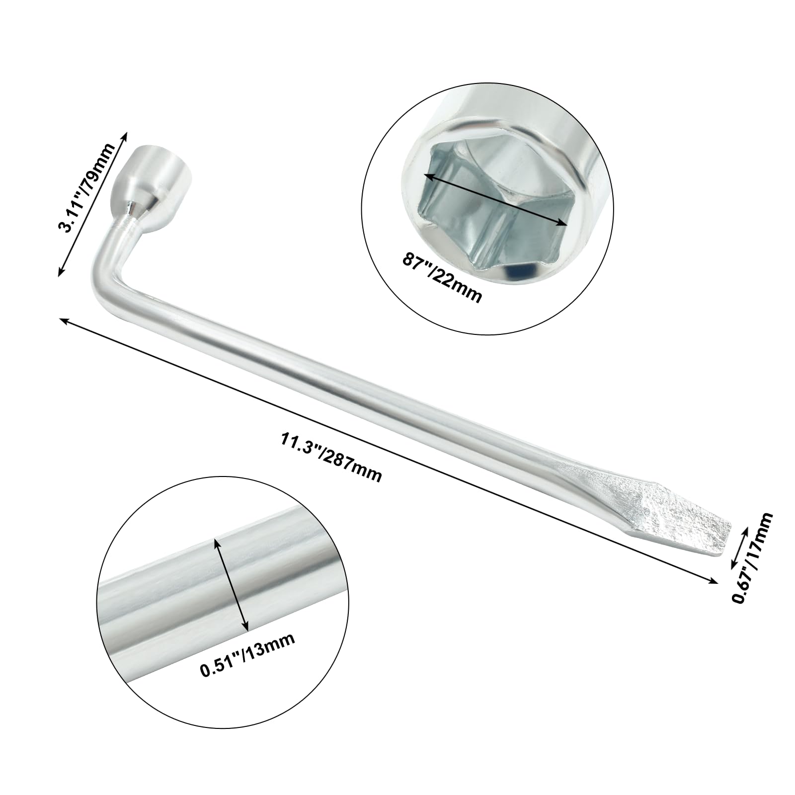 BokWin 1 clé hexagonale fendue à douille de type L Outil de remplacement pour pneu de voiture (22 mm)