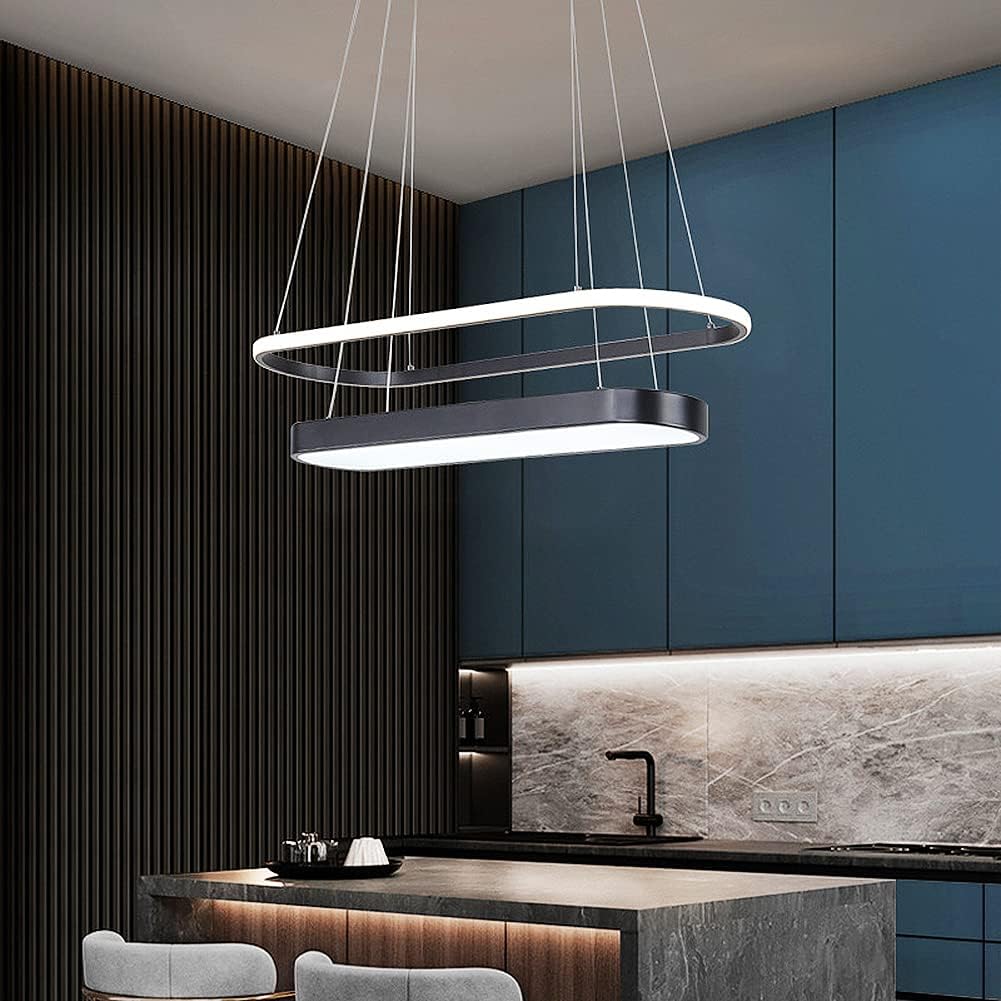 New Arrivals TOVINX 29.5 Modern LED Ceiling Flush Mount Hanging Lamp Circular 45W Remote Dimming Light Fixture 47.2 Adjustable Hanging Wire Pendant Lighting for Dining Room Kitchen Island Office(Black)