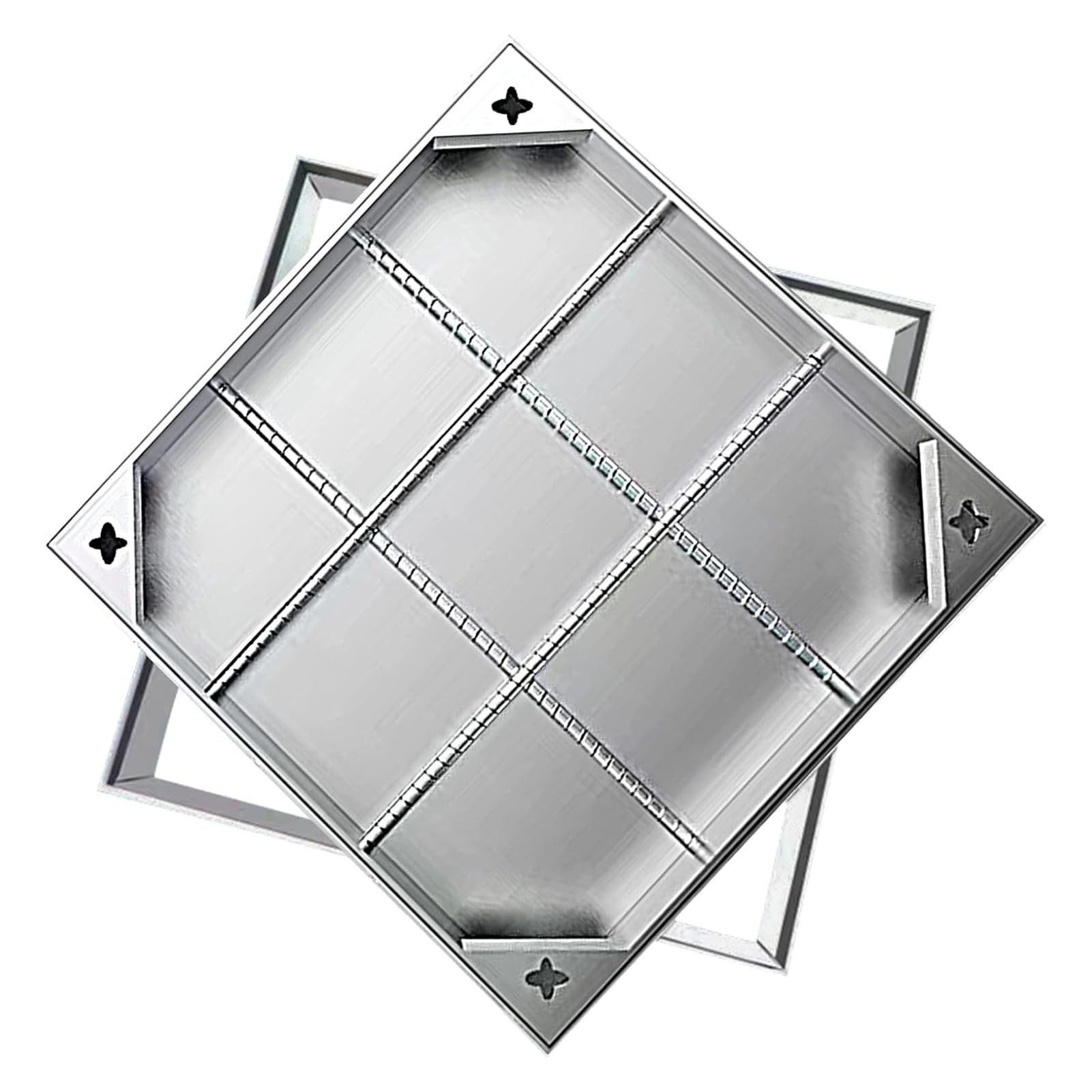 GJMSSMY Invisible Square Septic Tank Cover Recessed Stainless Steel Wastewater Manhole Lid with HookYard Drain Cover for Driveway Paving and Garden Access.