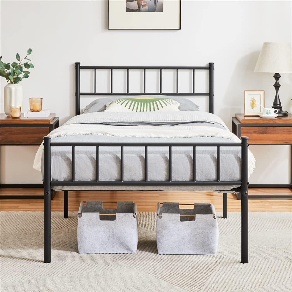 Yaheetech Lit Simple Métal 90x200 Cm Noir - Assemblage Facile Et Rangement Sous Lit