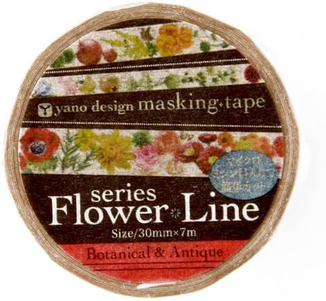 Roundtop Designer's Washi Masking Tape, Yano Design Series Flower Line, Botanical & Antique (YD-MK-068)