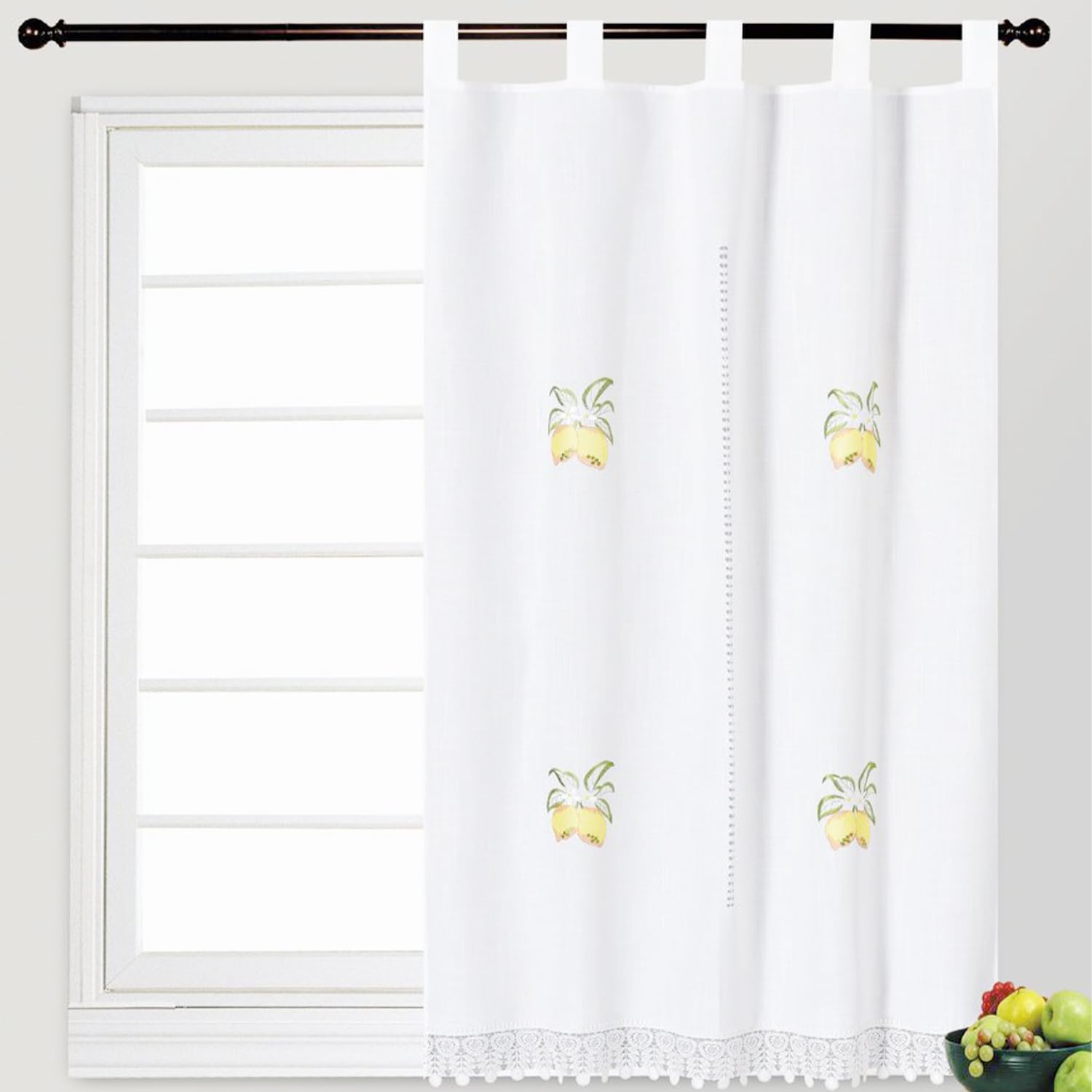 GREATOYAR Cortina Cocina, Cocina Visillo con Bordados, Cortina Cocina Translúcida, Visillo Cocina Ventana, Transparente, Tejido Gasa Fina, 2 Piezas, 100x150cm, Limon