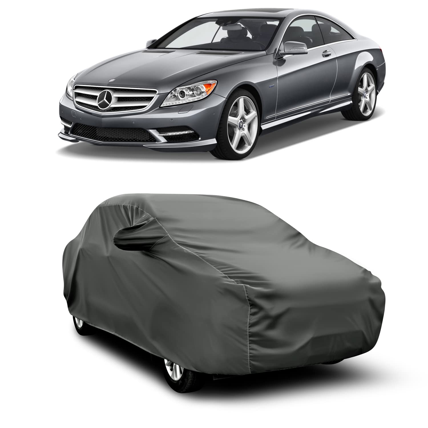 AOSIS® 100% Waterproof Car Body Cover Compatible with Mercedes Benz CL-Class with Mirror Pocket | 3 Layered Thick Fabric | 100% Rain Proof | Weather Proof | Dust Proof (Grey)-image-44