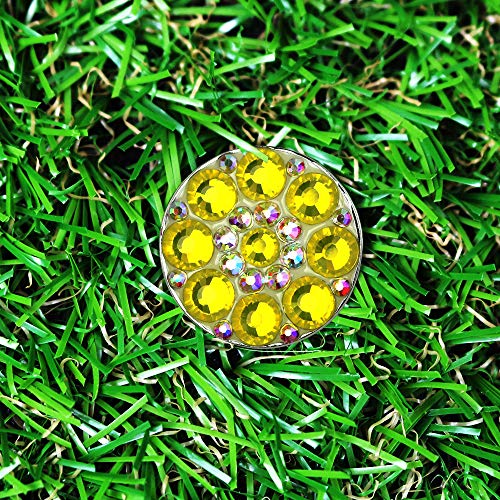 GOLTERS Marcadores de bola de golfe de cristal com colar de golfe para senhora golfista (amarelo)