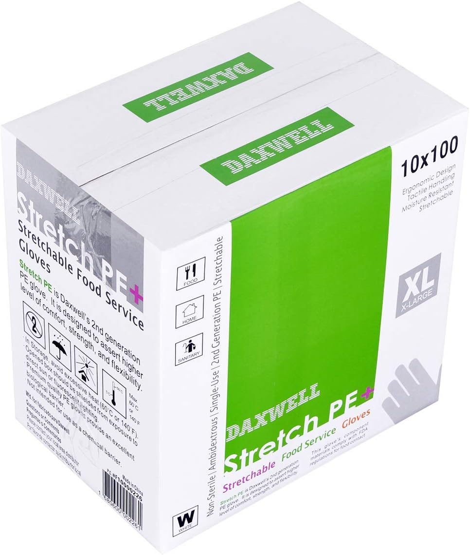 Daxwell Food Safe Stretch Poly Gloves (XL, 1,000 Count) Non-Latex, Disposable...