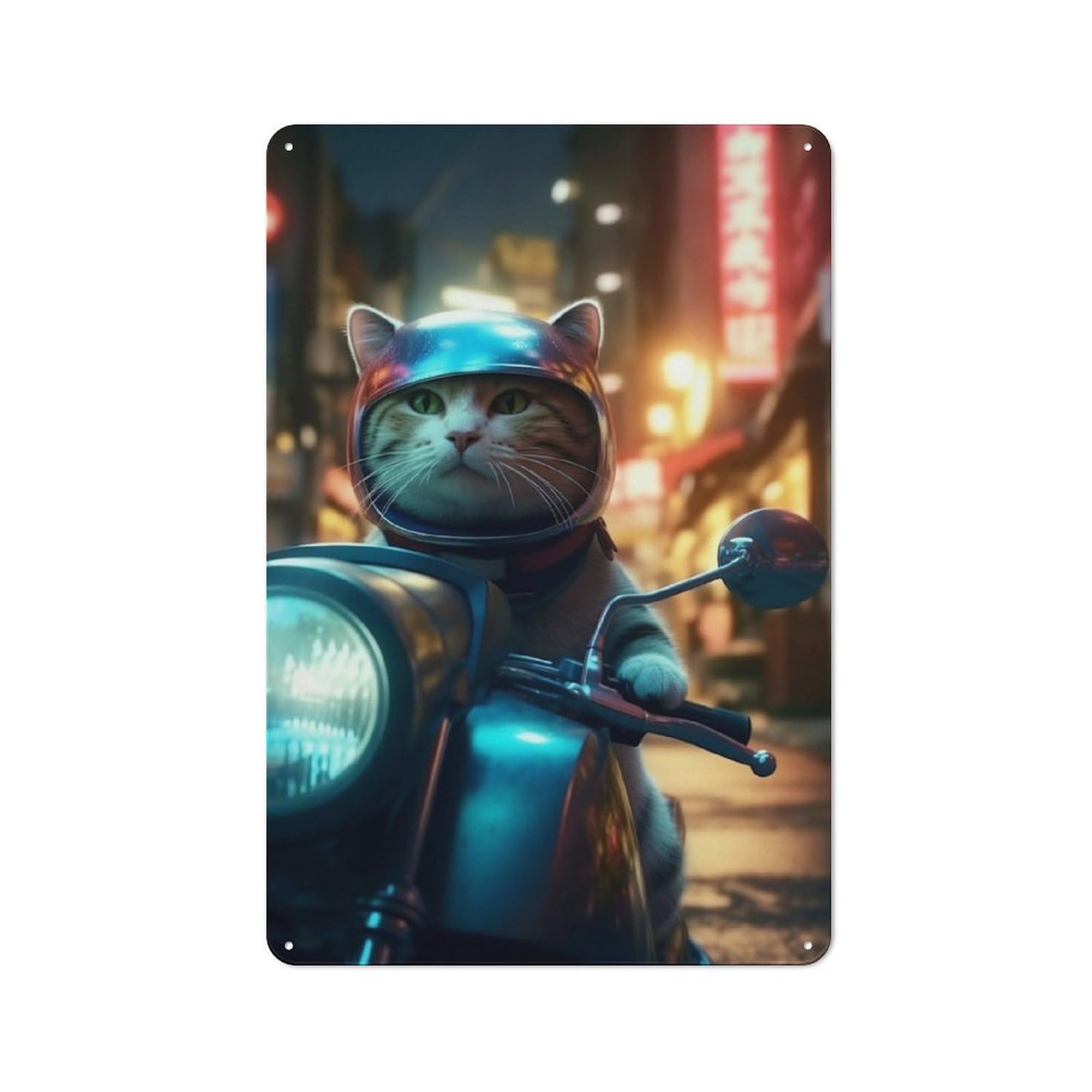 Junmoney Neon Nights Racing Cat Retro Tin Sign 30X20cm Featuring For Bar Or Restaurant, For Metal Sign Collectors, For Garage And Workshop Walls