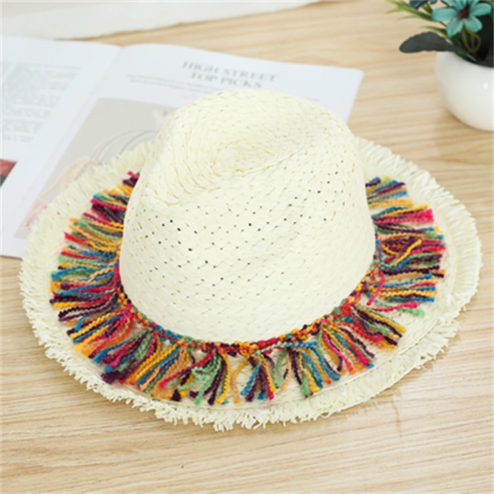 Cappelli di paglia estivi Cappello da sole estivo da uomo in paglia(Blanc)