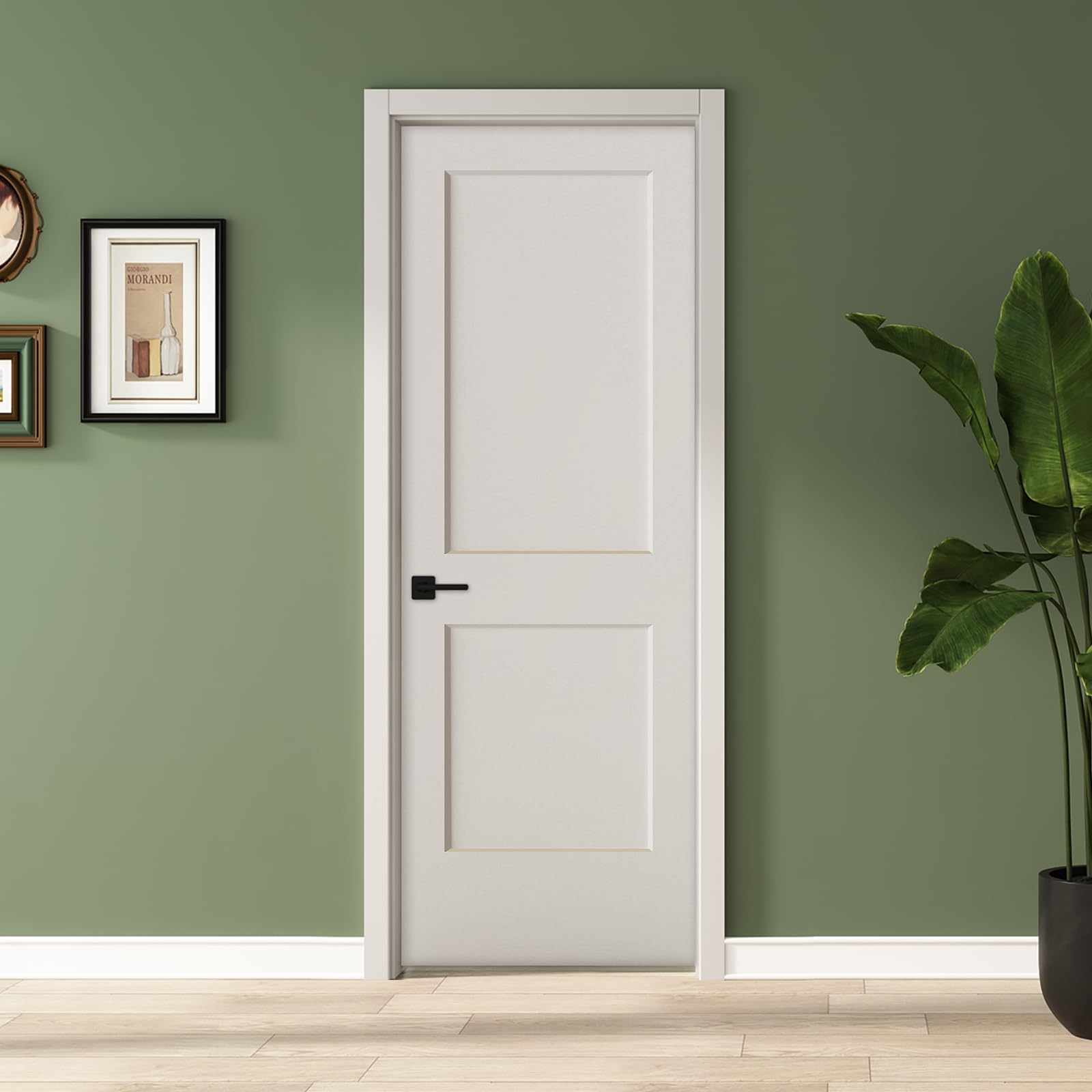 barnsmith 28x80 in 2-panel white primed molded door slab, shaker style paintable hollow core interior door panel, for swing, pocket, sliding door, durable and lightweight, no assembly required