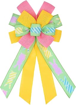 Easter Large Wreath Bows, Spring Easter Bunny Rabbit Bows for Wreath Bow Decoration Green Pink Yellow Wreath Ribbon Multilayer Bows for Front Door Tree Bows for Home Door Wall Spring Easter Party