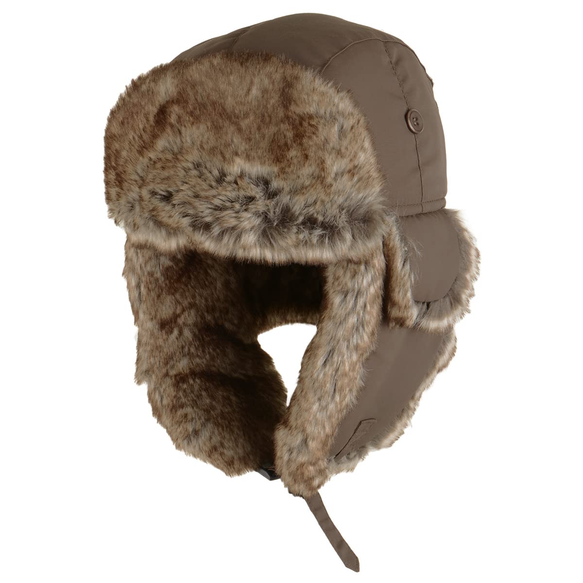 Taslan Ushanka Cap - Faux Fur Lined Warm Winter Russian Style Hat (Small (54/55 cm), Mid-Brown)