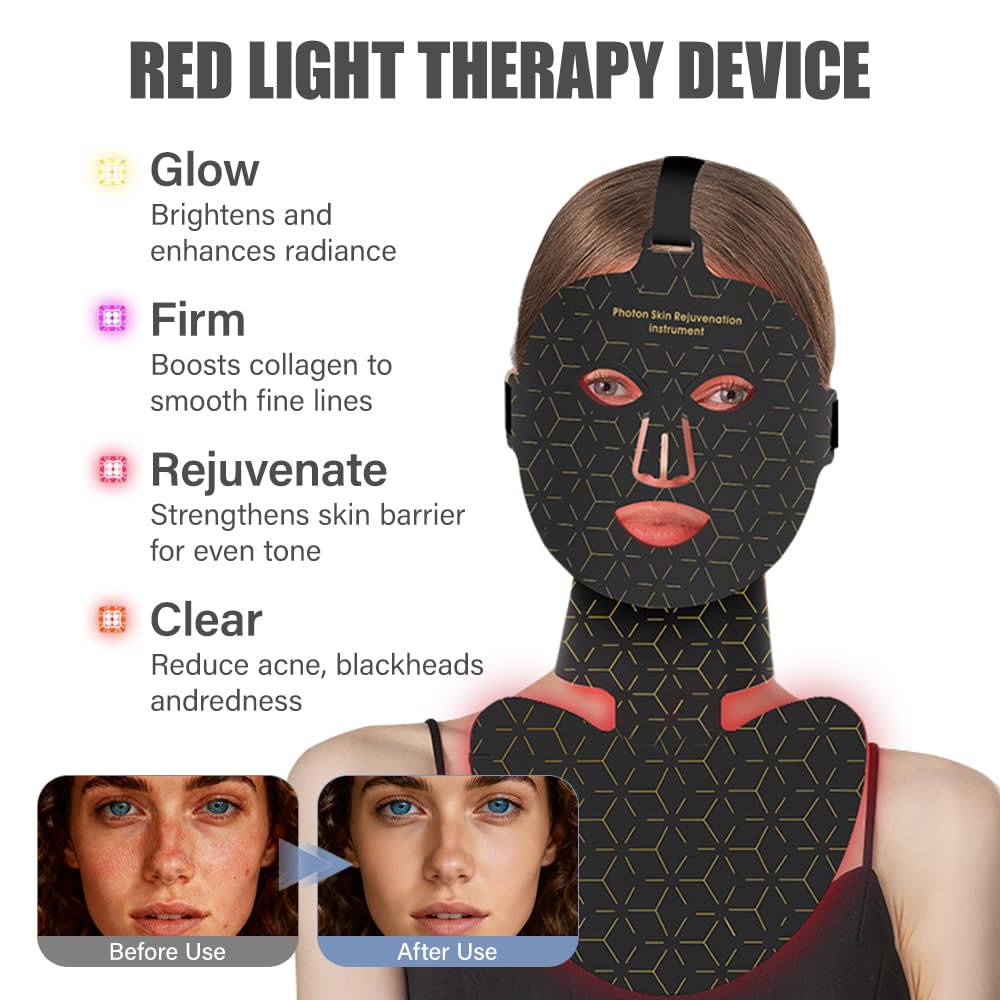 Masque De Beauté Avec Infrarouge Proche, Masque Lumineux 8 Couleurs Pour Visage Cou, USB Rechargeable,Minuterie