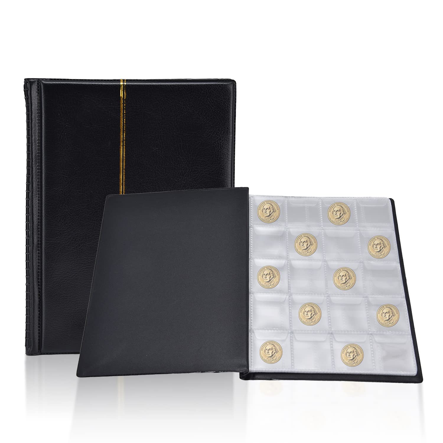 Buachois Coin Collection Holder Album 250 Pocket,Coin Collection Organizer Storage Book Case,Coin Collecting Album Supplies for Collectors,Coin Holder Collecting MoneyPockets Album (Black)