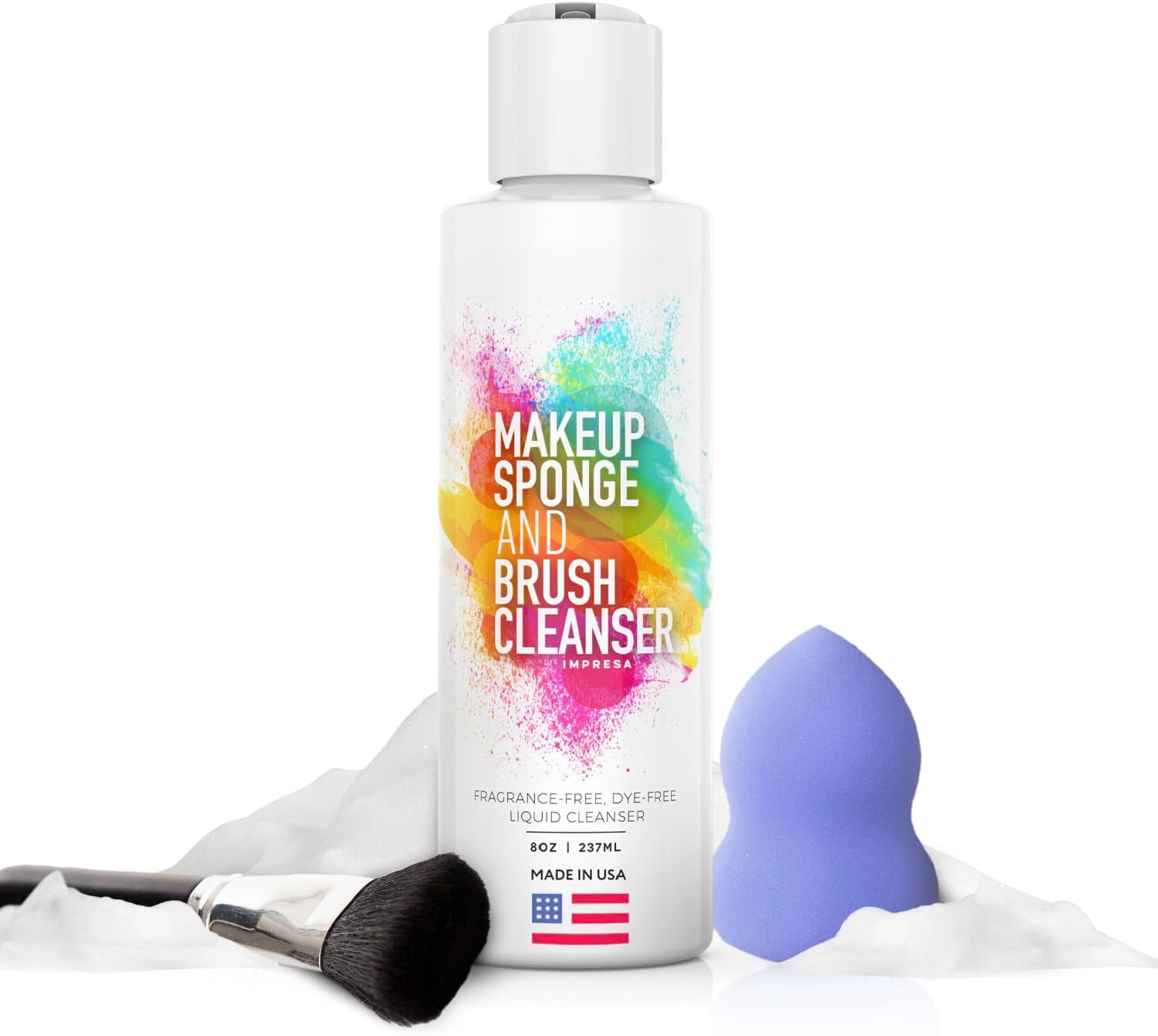 Makeup Sponge & Powder Puff Cleaner Soap - 8 Fl Oz Deep Stain Removal & Brush Cleaning Solution - Gentle Care & Makeup Sponge Cleaner
