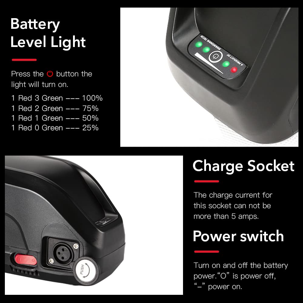 SEASON Batterie Ebike Hailong 36V 48V 52V 13-20Ah Batterie de vélo électrique convient pour vélo électrique 1000W / 750W / 500W, Batterie lithium-ion 4 broches avec chargeur