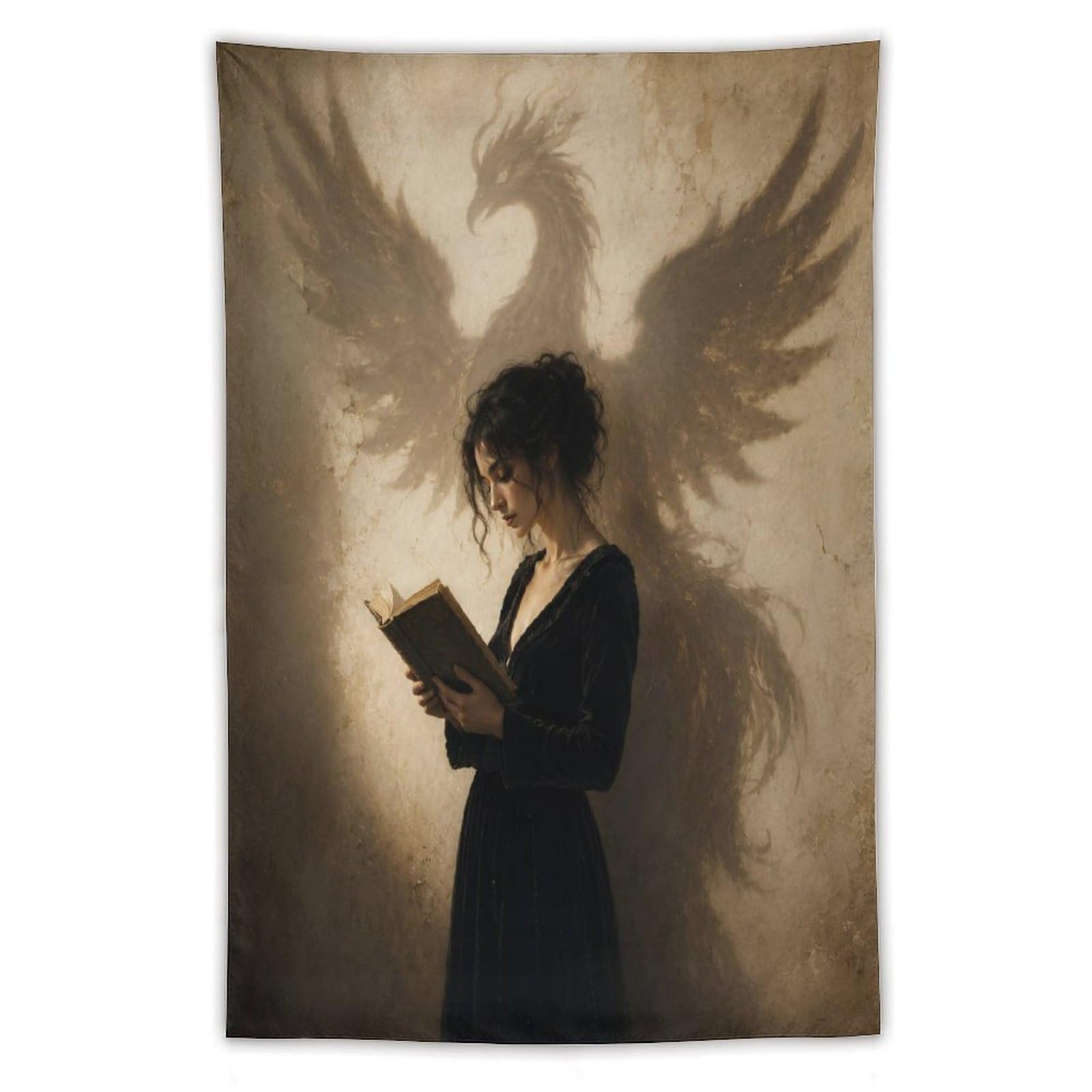 H3B8U2Y5 Woman Phoenix Shadow Wall Tapestry, Surrealist Style, Backdrop