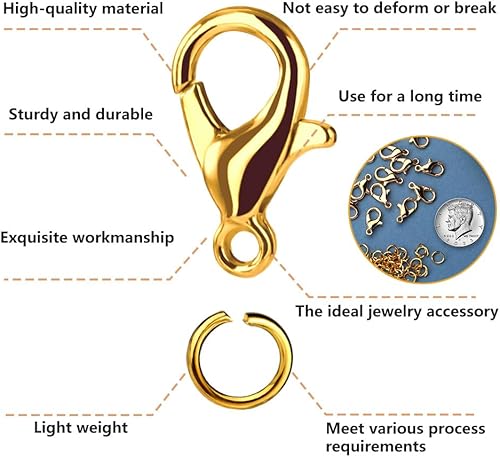 Miniatura 3 de Juego de 700 cierres de langosta y anillos de salto, 0.472 pulgadas de oro y plata con anillos abiertos de 0.276 x 0.197 pulgadas para hacer joyas,