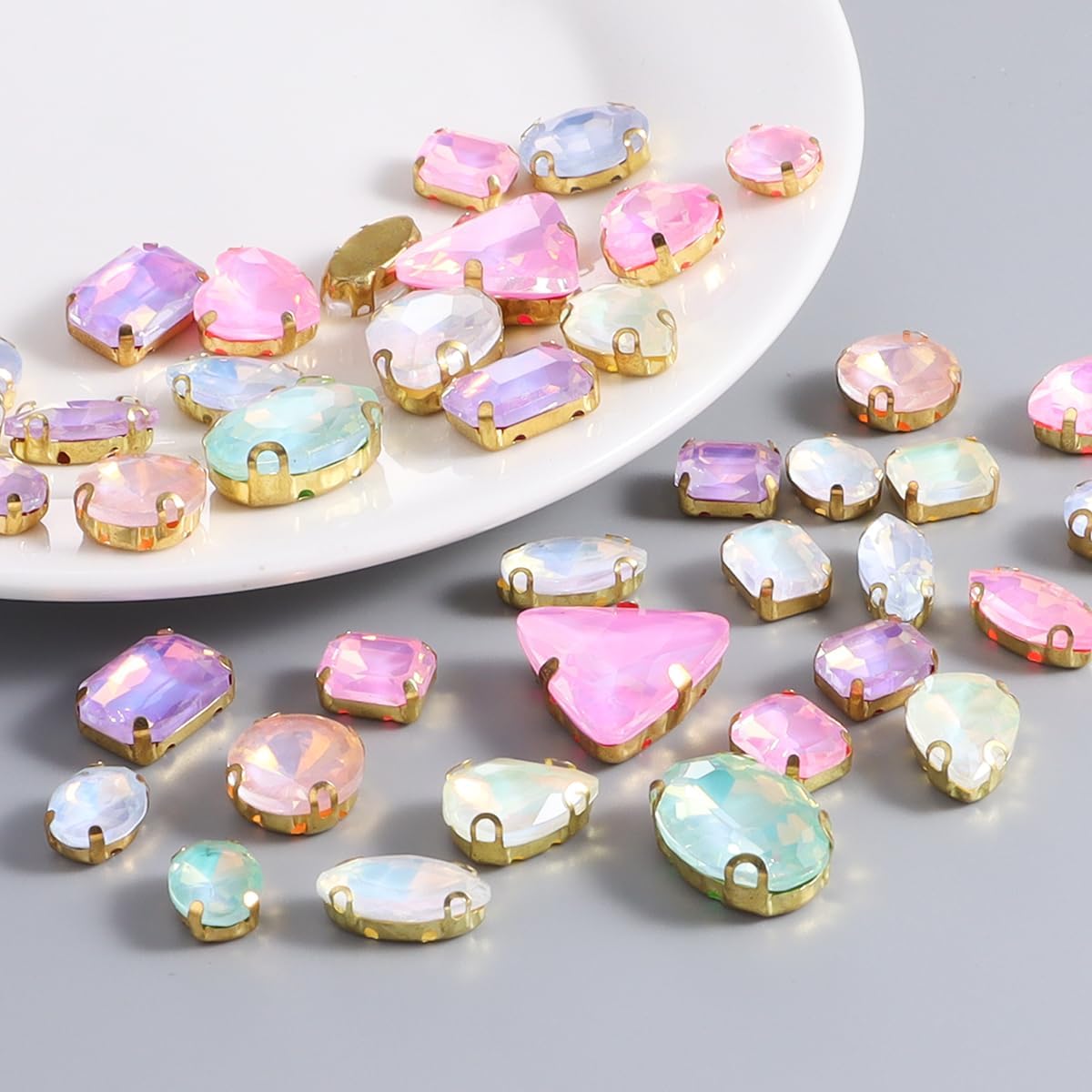 50 PCS Sew on Rhinestones Mixed Color Mixed Shapes Glass Rhinestones Sew on Crystal Gems Mental Flatback with Gold Claw for Jewelry Crafts Clothes DIY Craft Shoes Dress Jewelry Making - Image 6