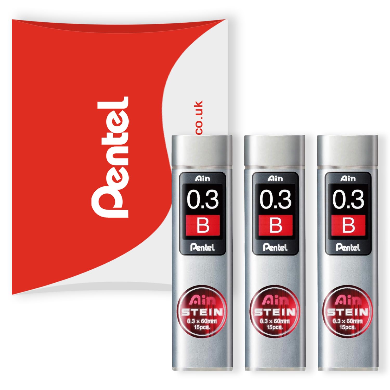 Pentel Ain Stein Mechanical Refill Leads - for Automatic/Mechanical Pencils - in Pentel Pillow Packaging (0.3mm B, Pack of 3)