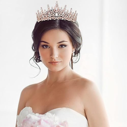 Miniatura 123 de TOBATOBA - Corona dorada para mujer, tiara de boda, corona de reina, corona de cristal, coronas de princesa real para ramos de flores, tocado