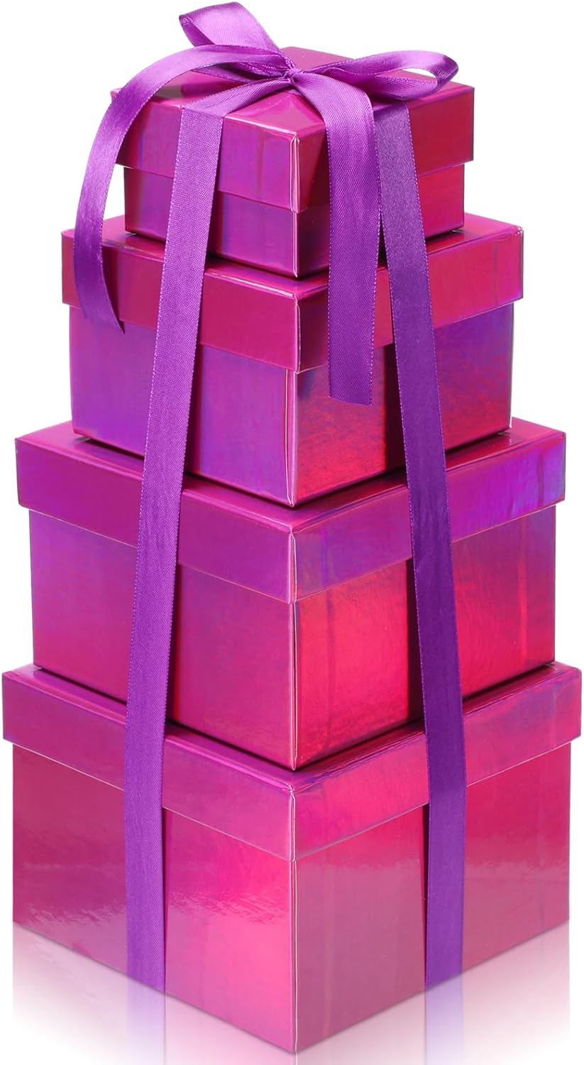 Harloon 4 Pieces Square Gift Boxes with Lids in 4 Assorted