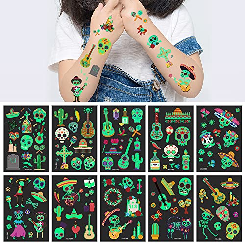 Day of the Dead Luminous Temporary Tattoos for Kids - Image 2