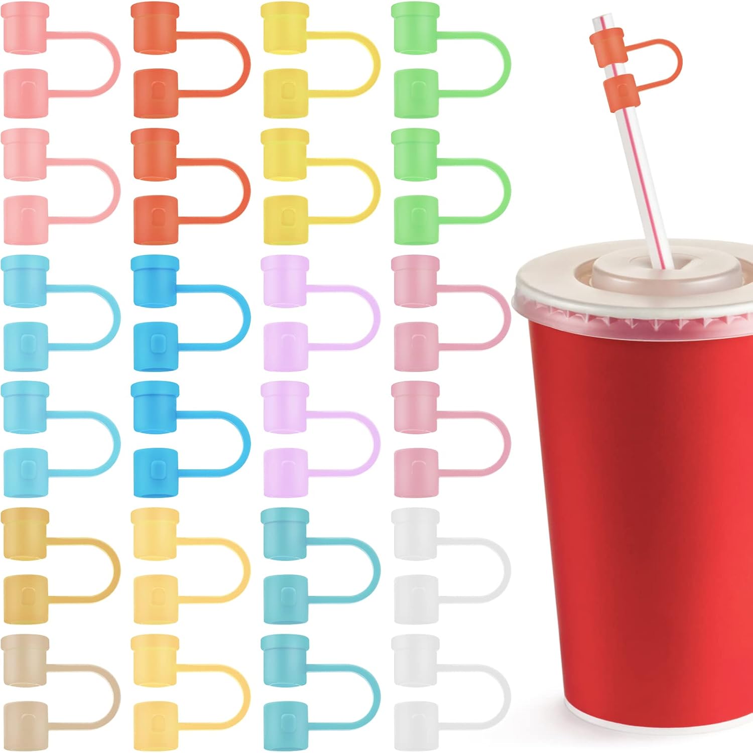 Prasacco 24 Pieces Silicone Straw Covers Cap, Reusable Drinking Straw