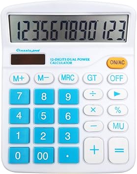 Amazon Offidix 電卓 12桁 計算機 簿記 電卓 卓上計算機 おしゃれ 大型ディスプレイ ソーラー電卓 ソーラーと電池二重電源 携帯便利 ブルー ビジネス電卓 文房具 オフィス用品