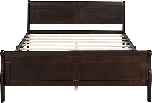 Miniatura 4 de Harper & Bright Designs Base de cama matrimonial de madera con cabecero y estribo, cama de trineo con soporte de listones de madera (tamaño