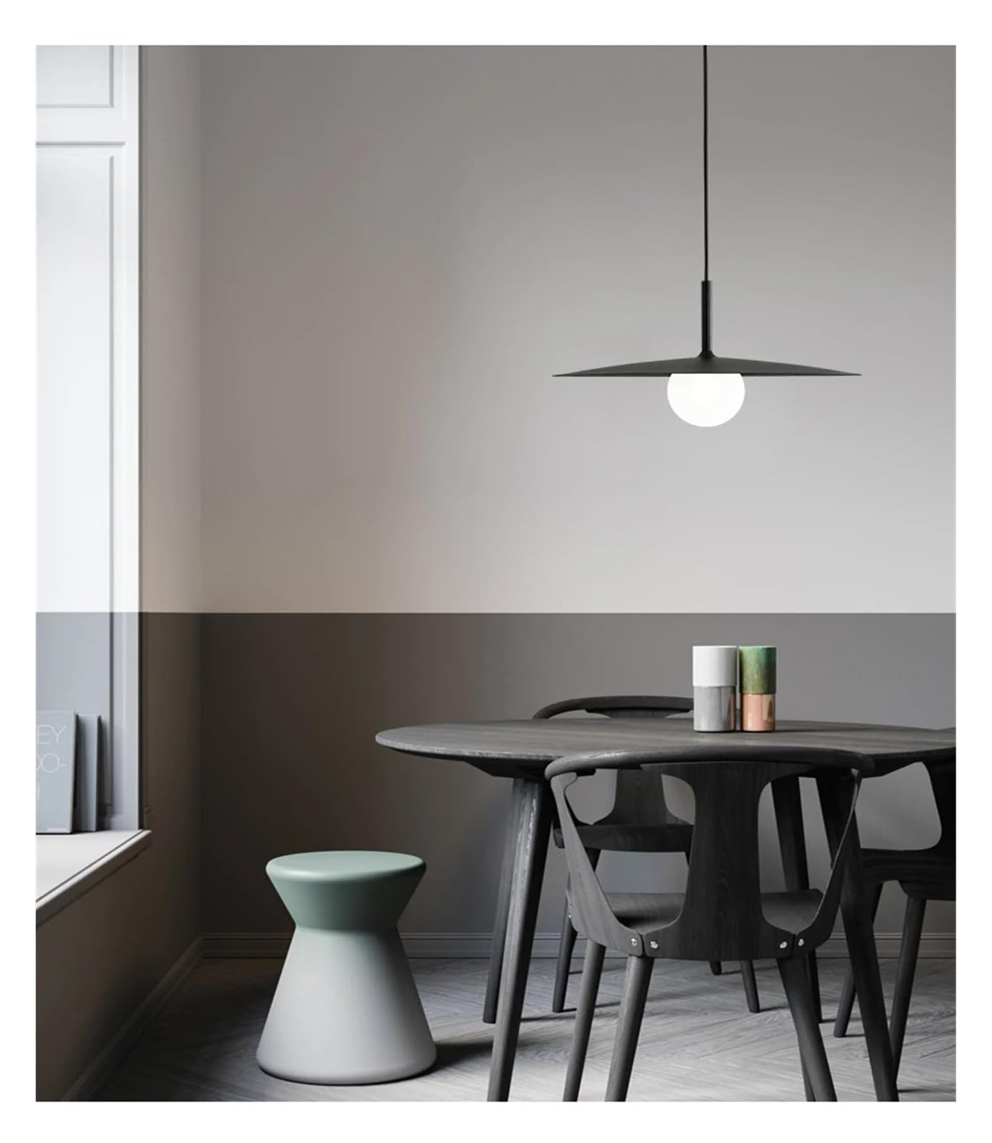 Nordycki, minimalistyczny styl przemysłowy lampa wisząca w kształcie UFO, idealna do wnętrz, baru, jadalni, stołu, salonu, sypialni (czarny, ciepłe światło, średnica 25 cm