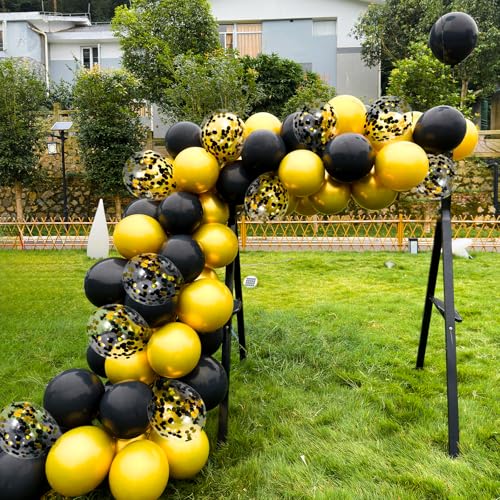 Image of Firomi Metallic Chrome Gold Black Balloons 12 Inch 70 pack (with 2 Ribbons)