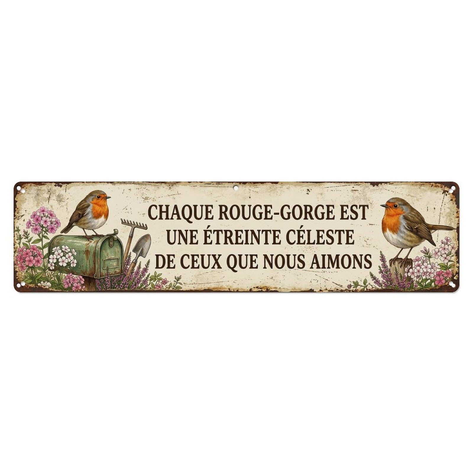 Robin Bird Garden Quote Etreinte Metal Tin Skinny Sign Plaque Wall Decor for Cafe, Club Bar, Office, Home Garden Metal Poster 4x16Inch