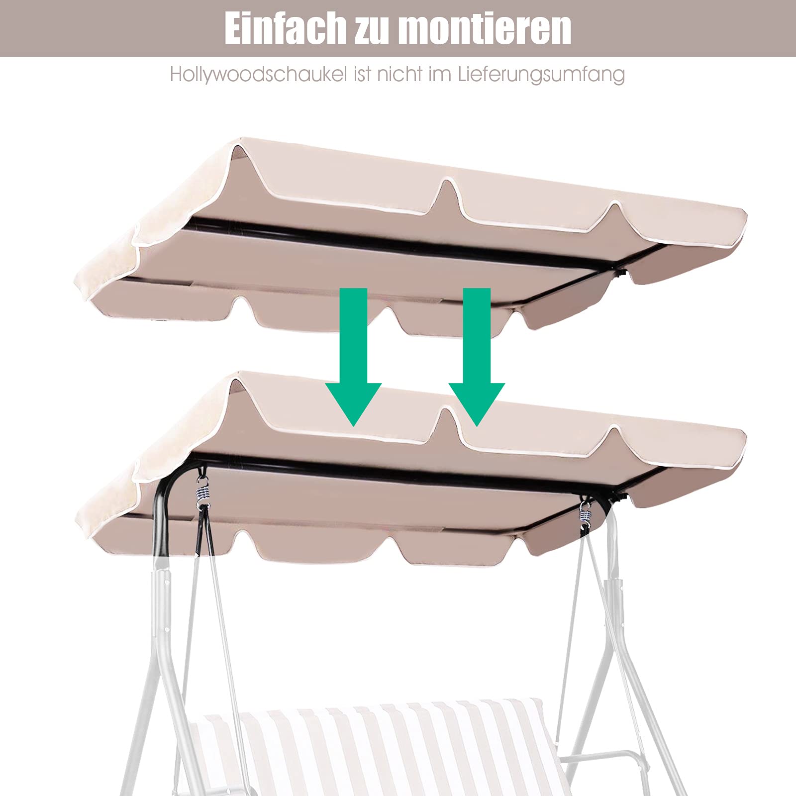 DREAMADE Ersatzdach Gartenschaukel, 191 x 132 cm, Sonnendach für Hollywoodschaukel, Schaukel Ersatzbezug, Dachbezug, Dachplane (Beige)