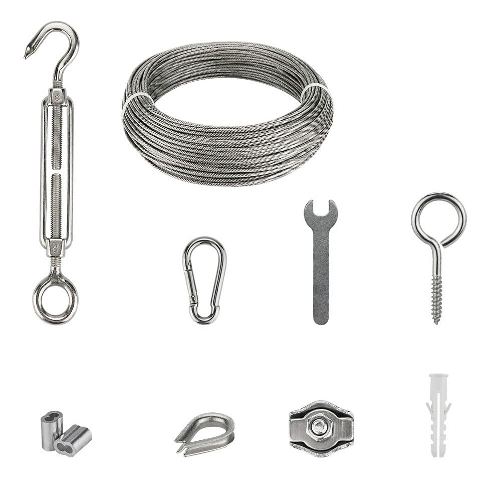 Kit Corde Acier Inoxydable Aufodara 5m - Câble 3mm Avec PVC - Mousquetons Et Pinces Inclus
