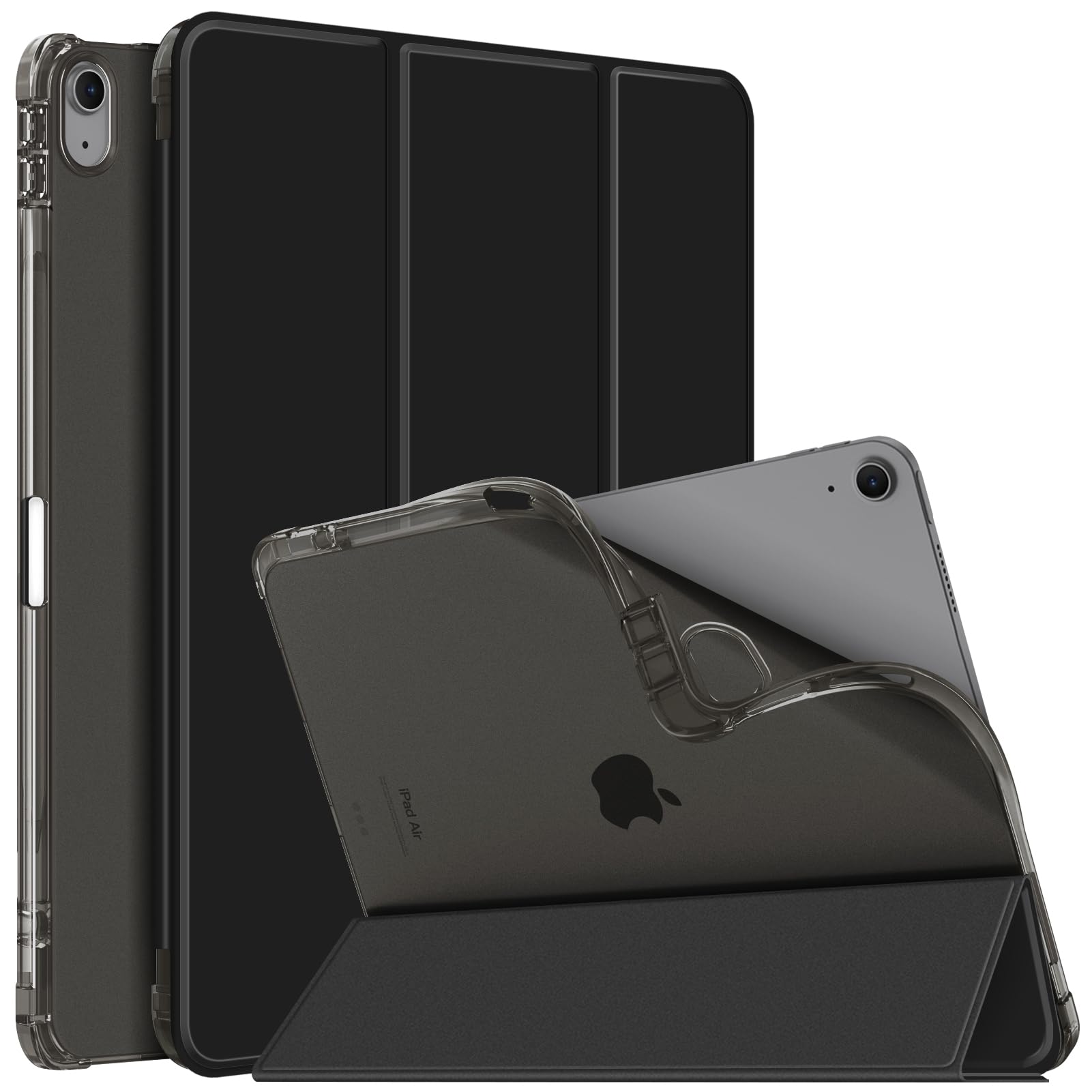 FINTIESlimShell Case for iPad Air 13 inch M2 (2024) - Lightweight Soft TPU Protective Stand Back Case with Pencil Holder, Translucent Frosted Cover, Auto Wake/Sleep, Black