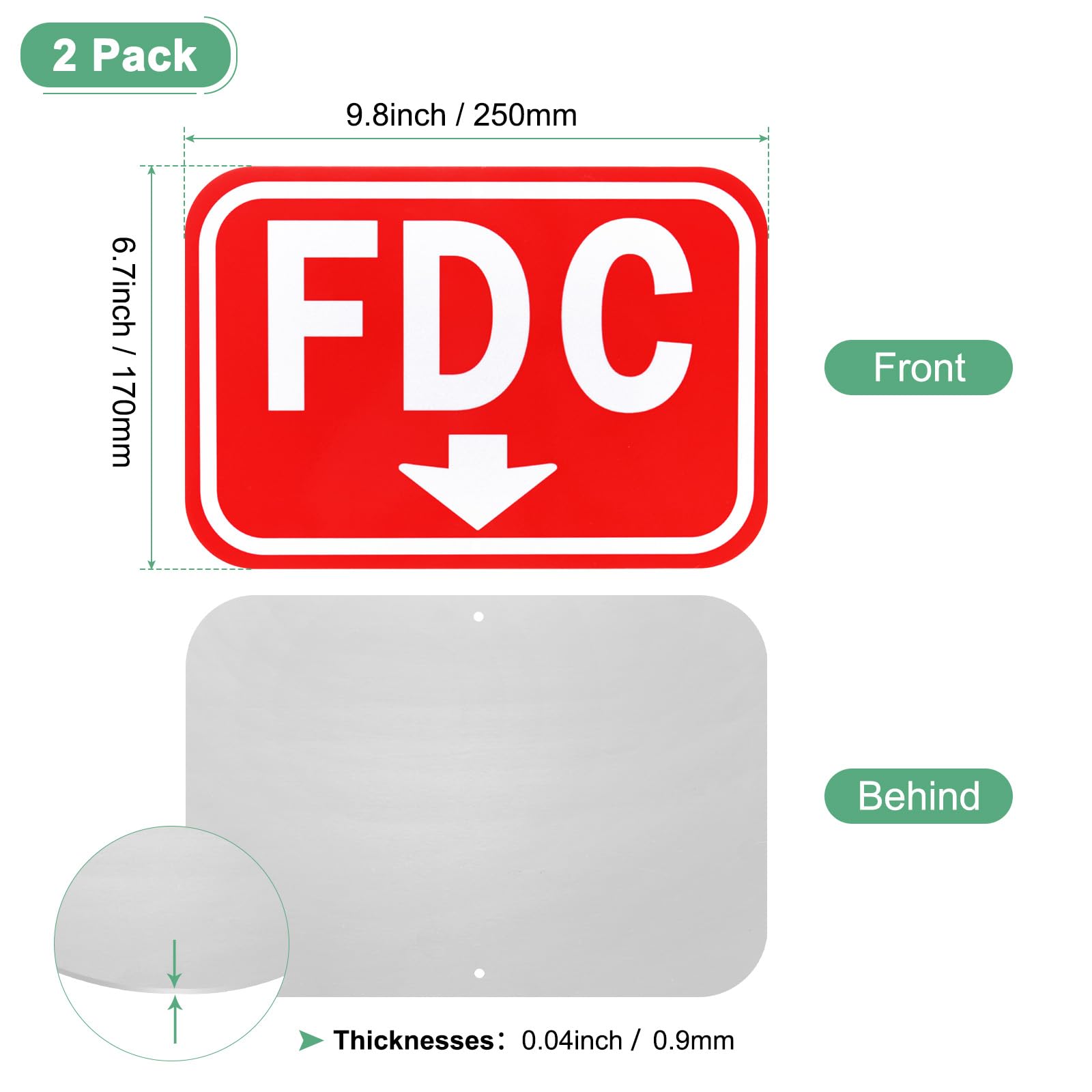 M METERXITY 2-Pack FDC Sign, 9.8" x 6.7" (L x W) Aluminum Metal Sign for Fire Department Connection [White on Red - Image 3