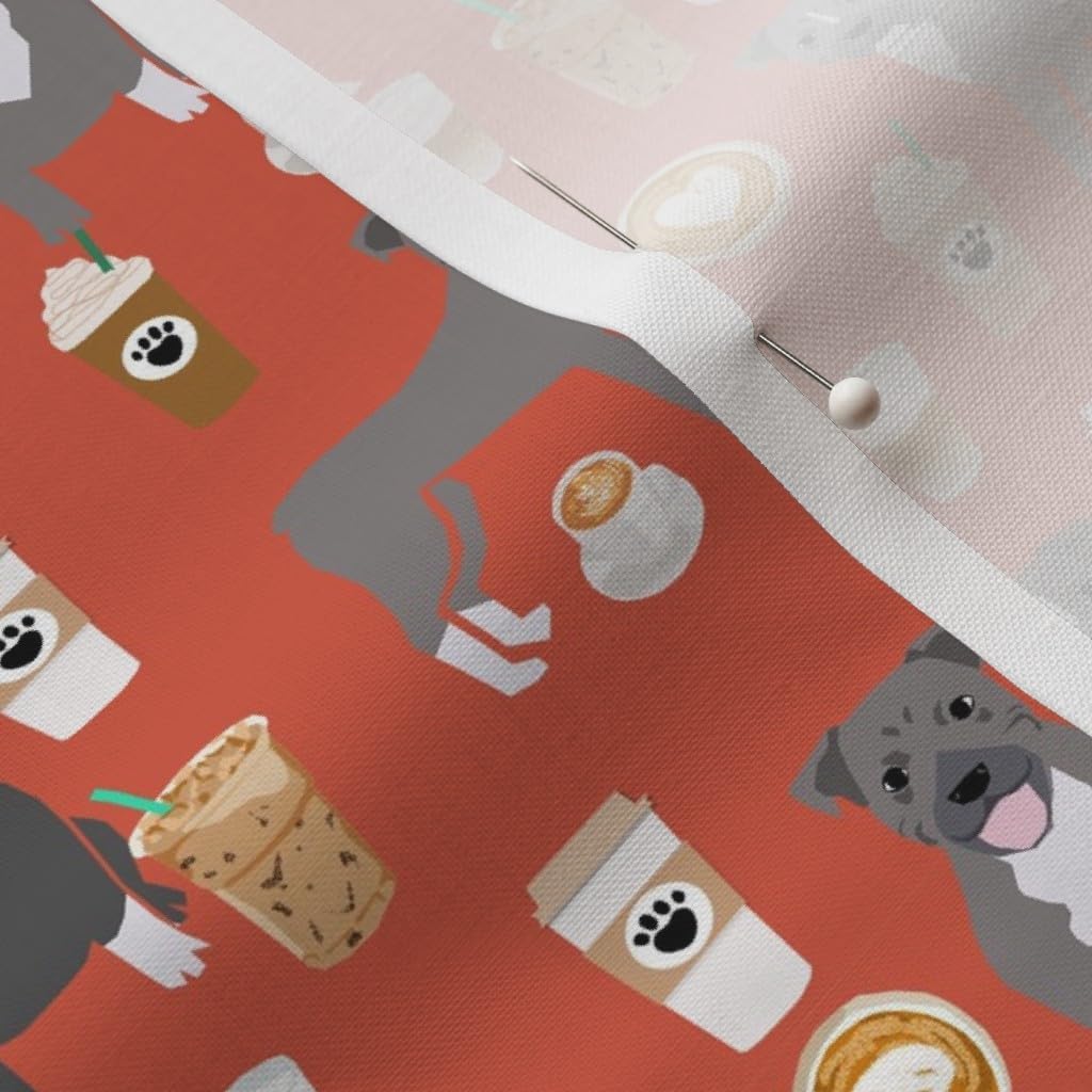 Spoonflower Fabric - Pitbull Grey Coffee Latte Dog Breed Red Orange Dogs Tea Pets Printed on Petal Signature Cotton Fabric by The Yard - Sewing Quilting Apparel Crafts Decor