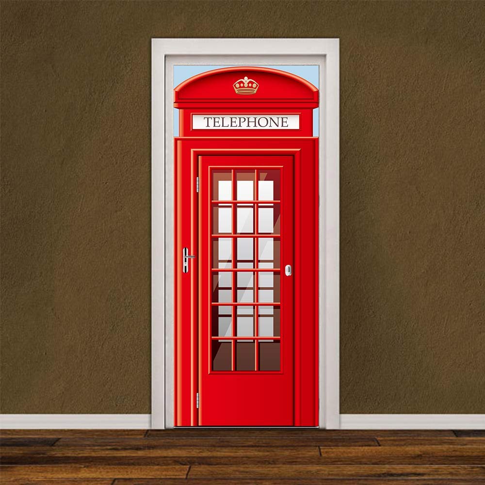 Sticker porte cabine téléphonique vintage pour relooker un couloir ou des escaliers