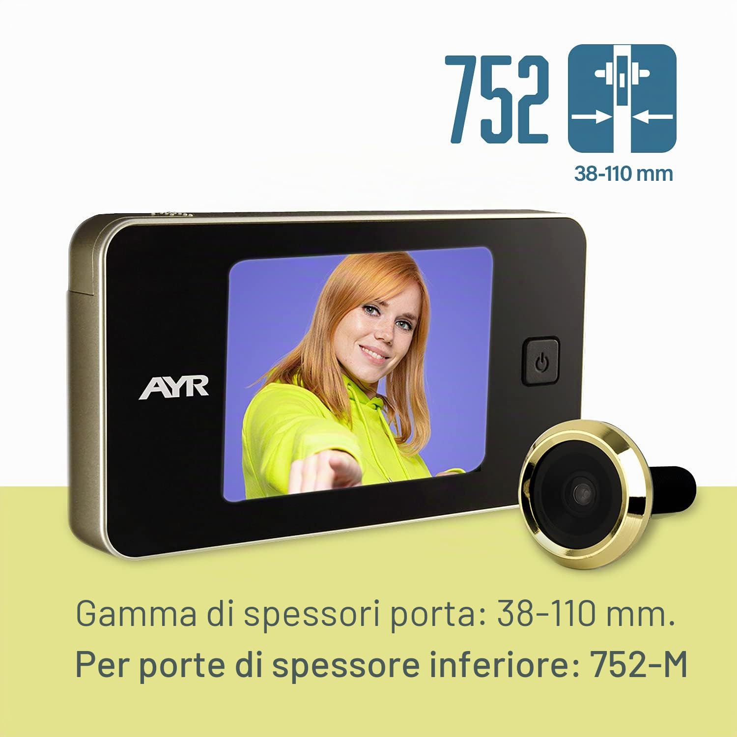 Ayr - Spioncino digitale per porta mod. 752, 125 x 68 x 15 mm