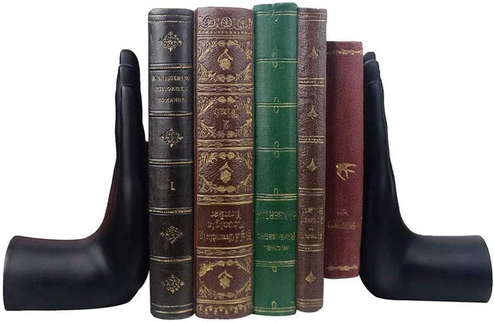 Bookends, Hand Book Ends Decor-Supports for Heavy Books, for Study, 6.7Inch Tall, Black,1Pair/2Piece