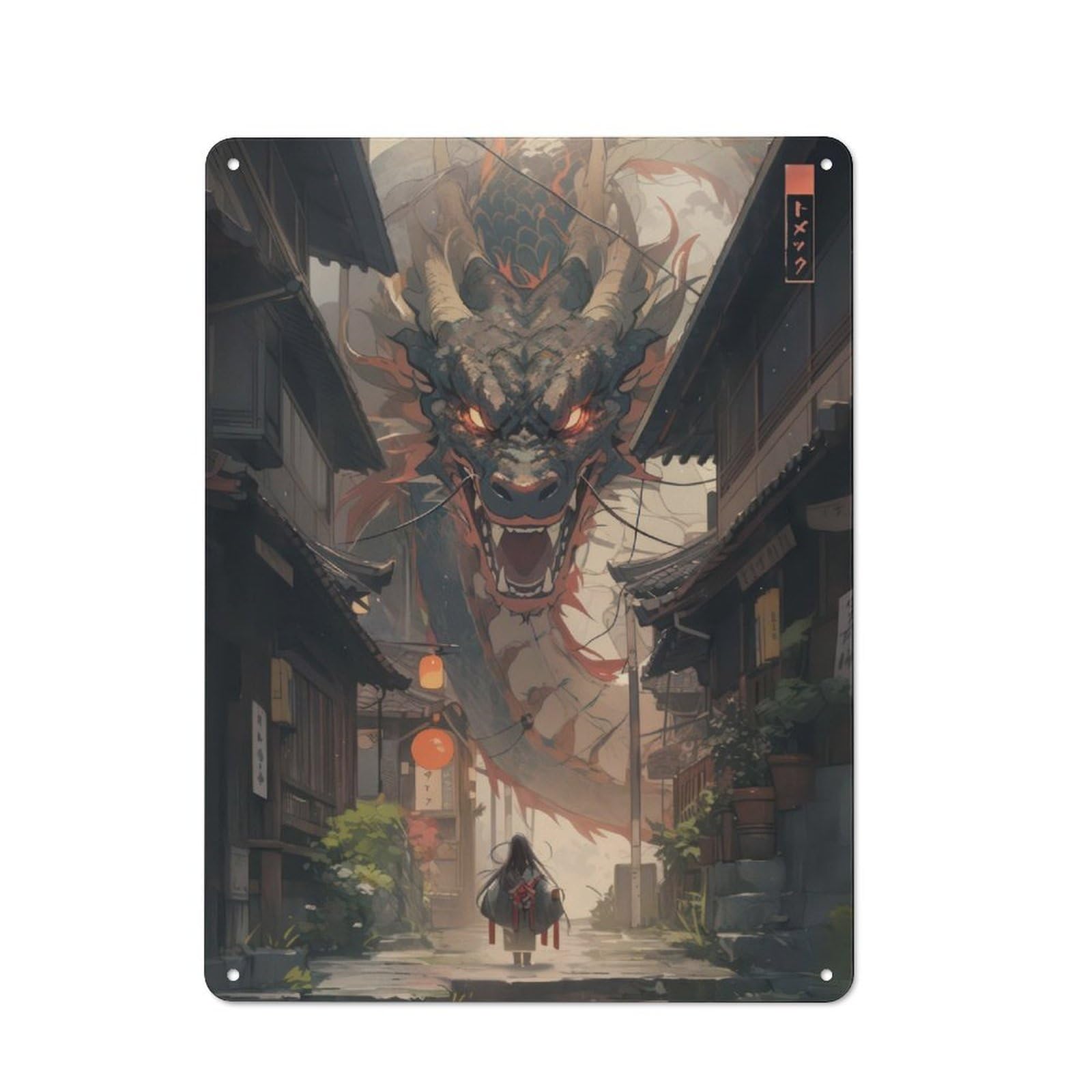 Junmoney Dragon In A Edo Village Vintage Tin Sign 40X30cm With For Man Cave Or Games Room, For Games Room Collectors